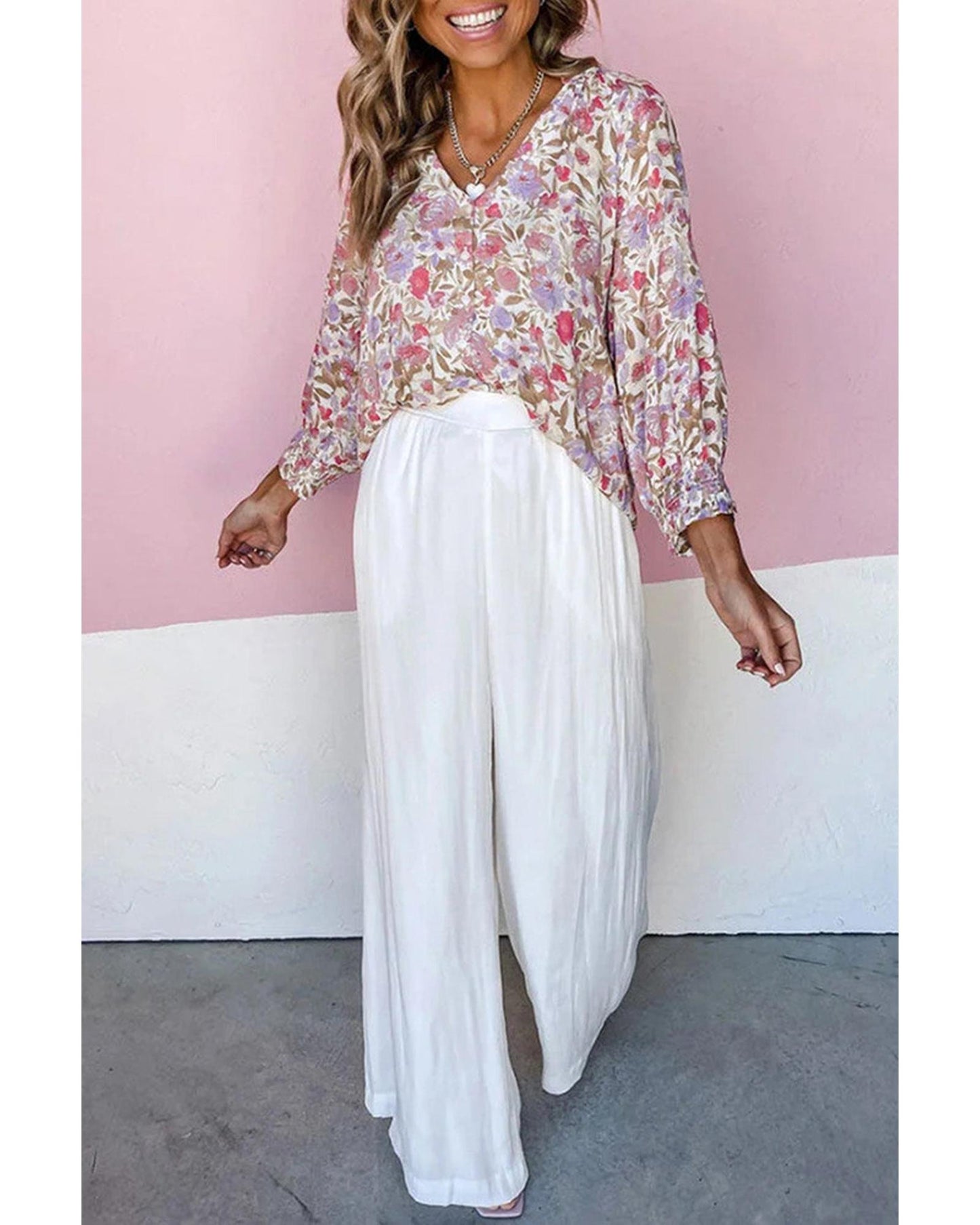 Azura Exchange Buttoned Puff Sleeves Shirt with Floral Print - S