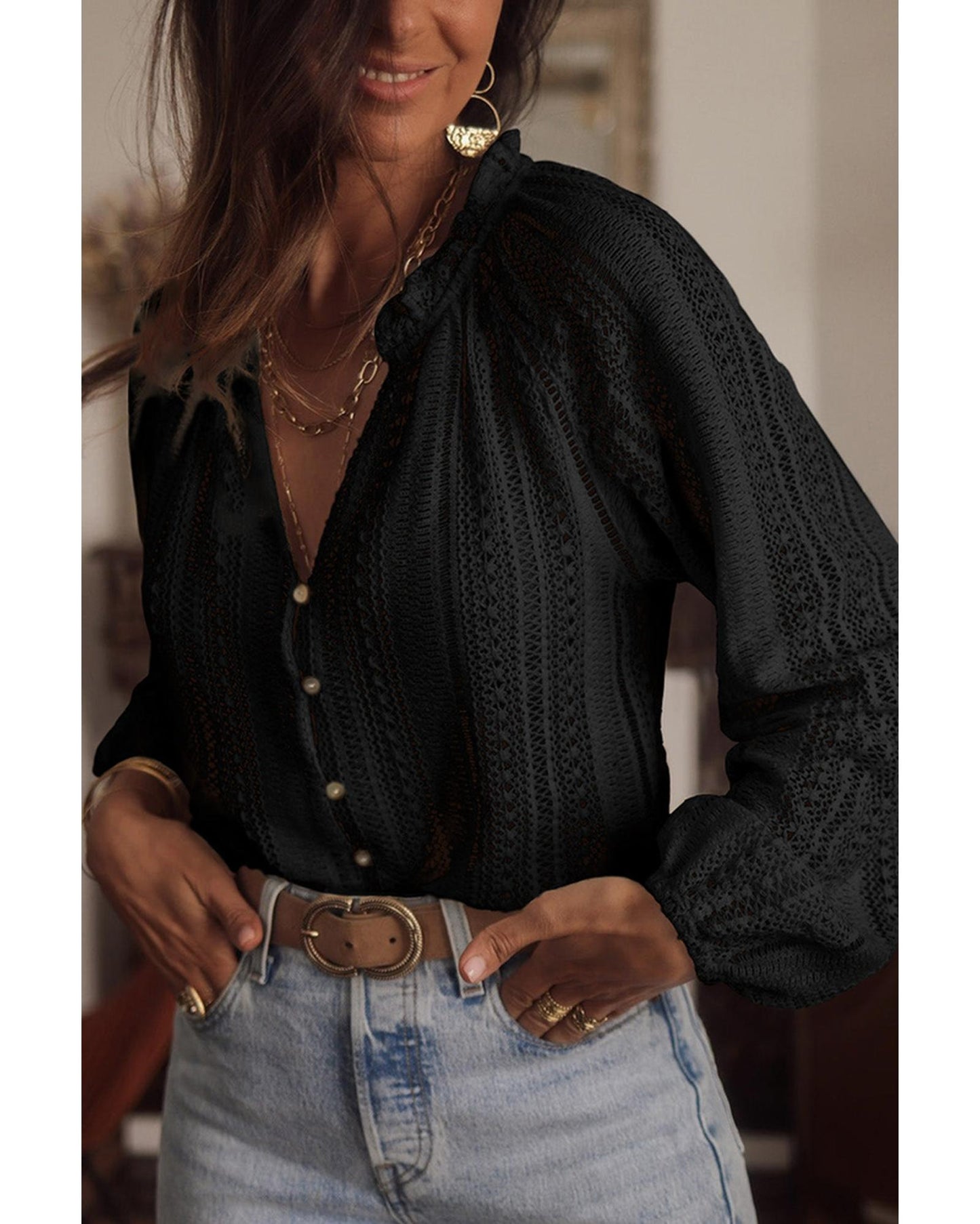 Azura Exchange Button Up Lace Shirt - XL