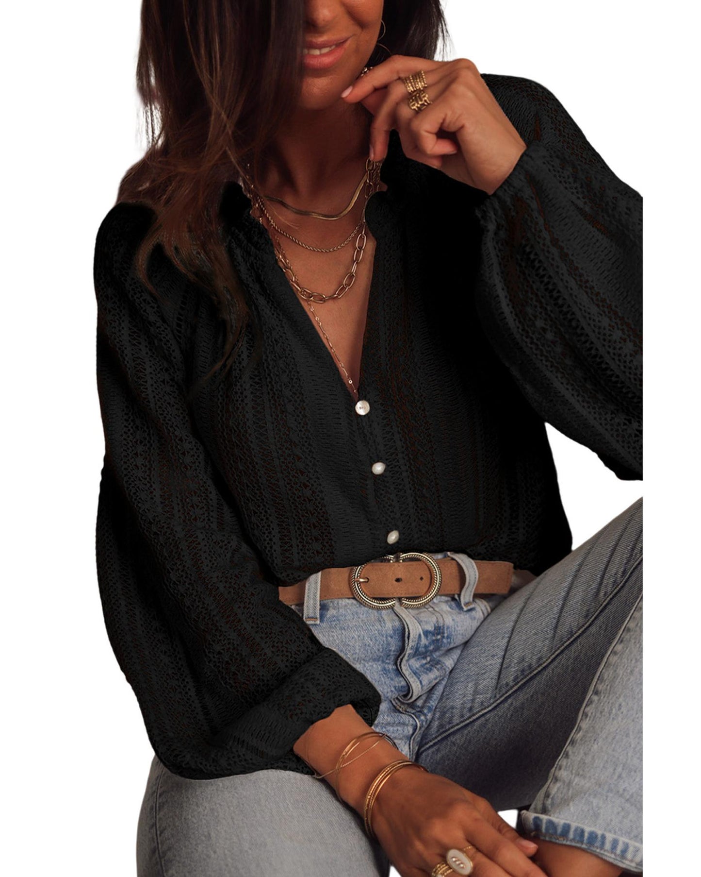 Azura Exchange Button Up Lace Shirt - XL