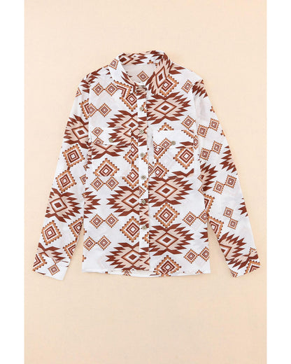 Azura Exchange Button Flap Pocket Shirt with Western Aztec Pattern - L