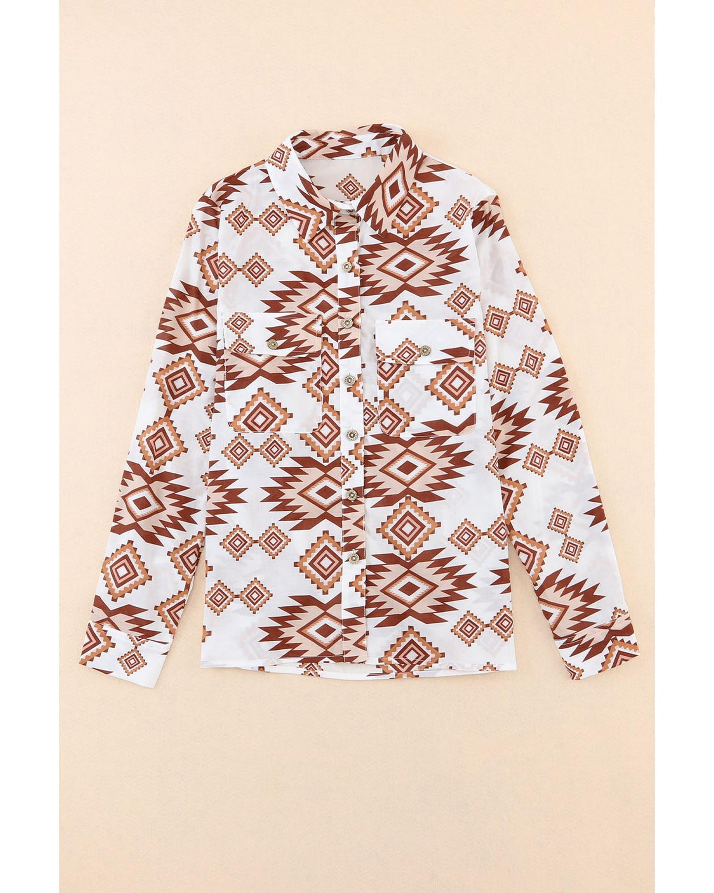 Azura Exchange Button Flap Pocket Shirt with Western Aztec Pattern - M