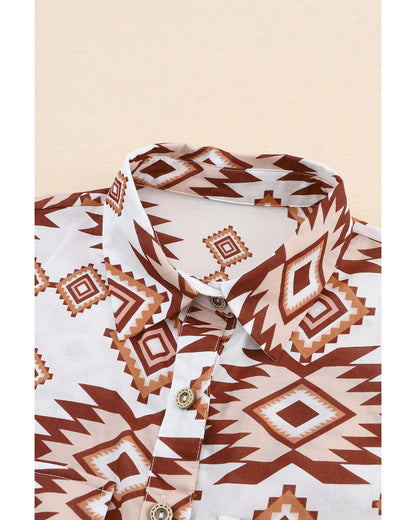 Azura Exchange Button Flap Pocket Shirt with Western Aztec Pattern - M