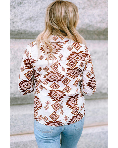 Azura Exchange Button Flap Pocket Shirt with Western Aztec Pattern - XL