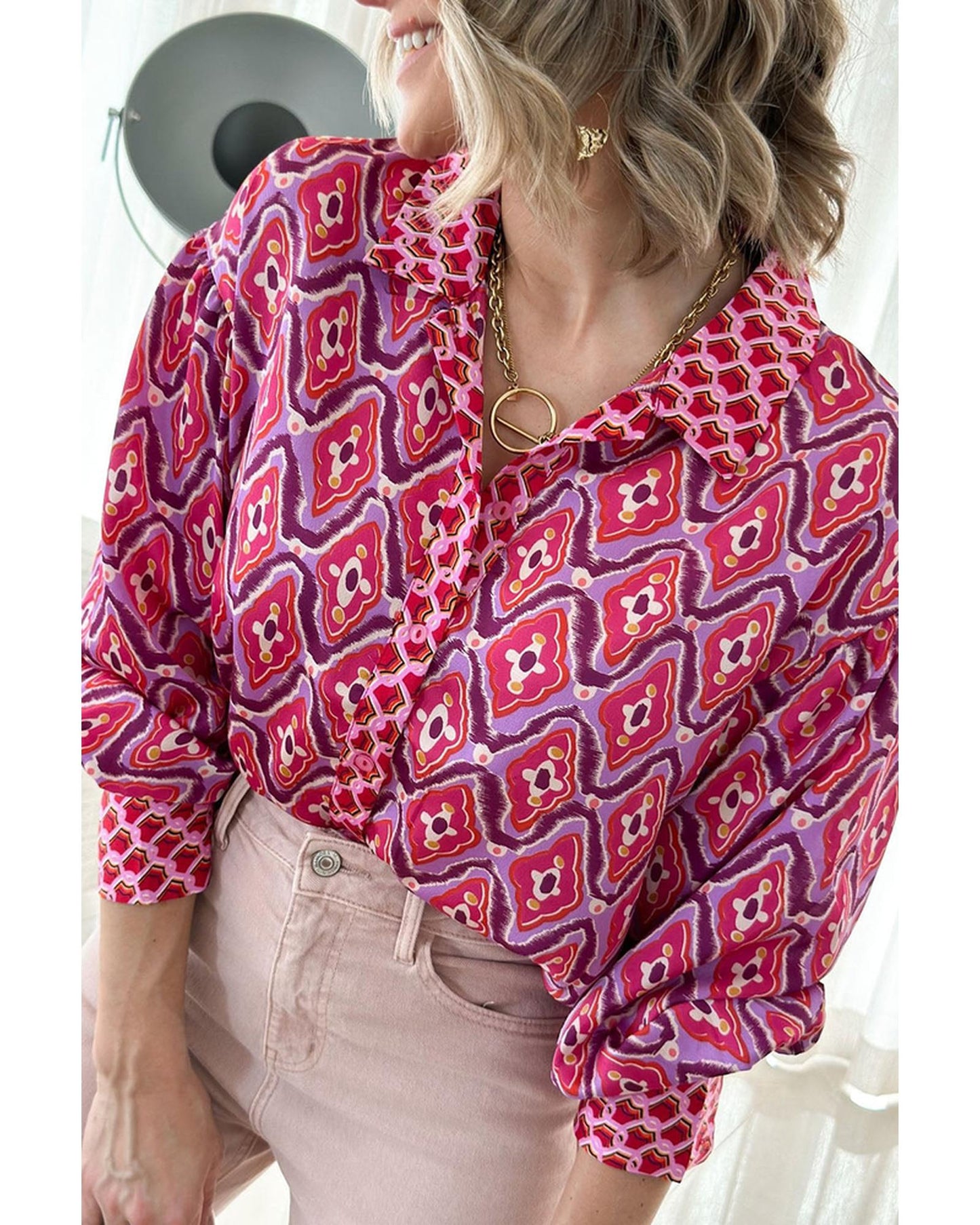 Azura Exchange Abstract Print Button Up Shirt - S