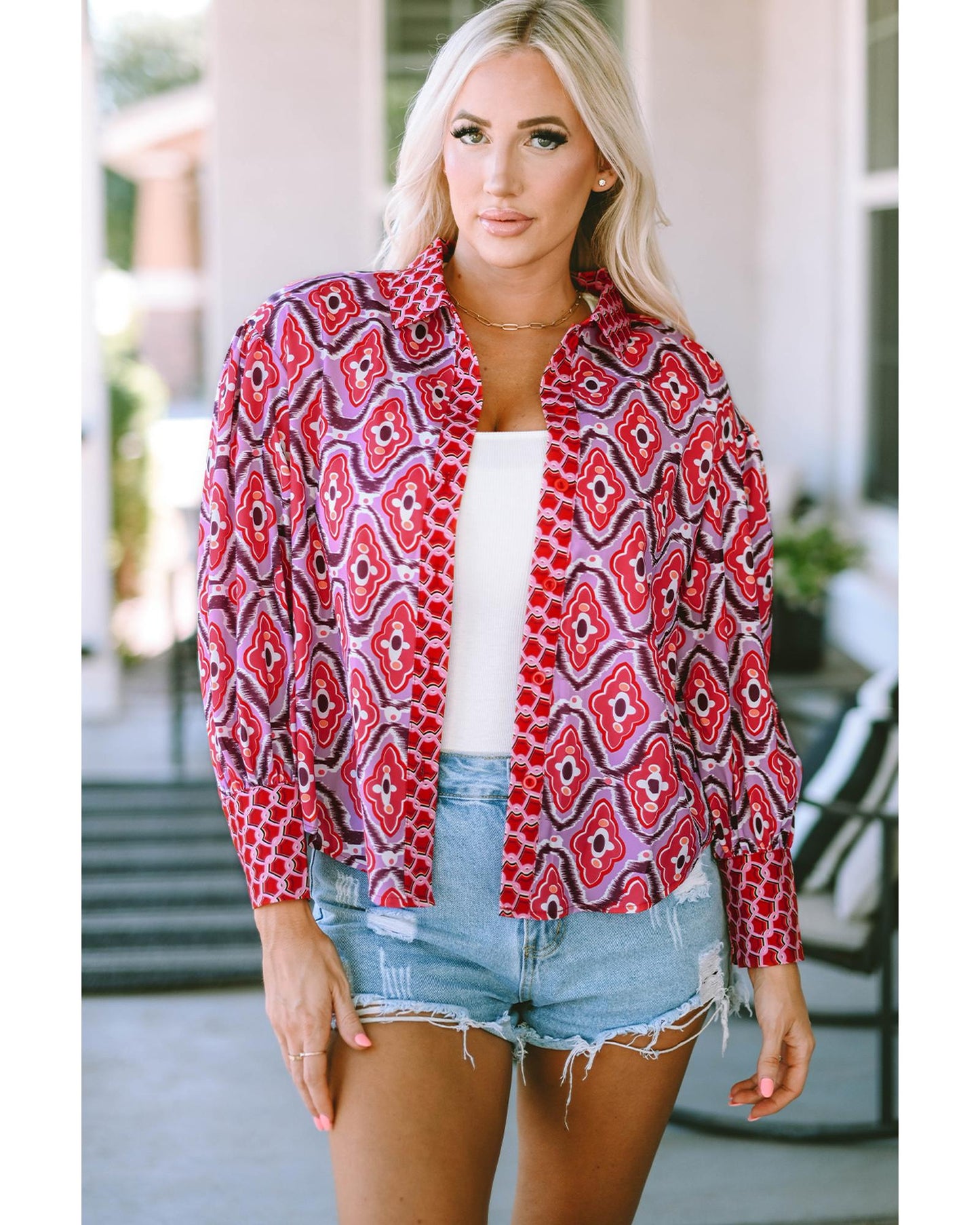 Azura Exchange Abstract Print Button Up Shirt - S