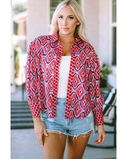 Azura Exchange Abstract Print Button Up Shirt - S