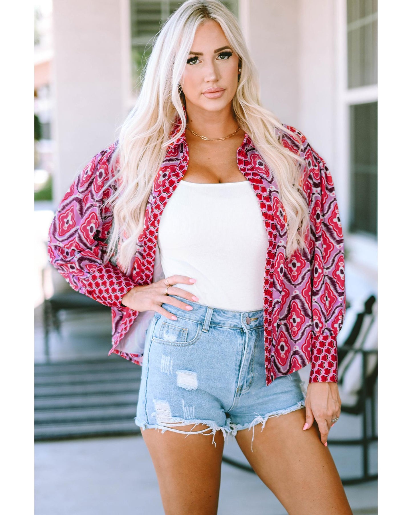 Azura Exchange Abstract Print Button Up Shirt - S