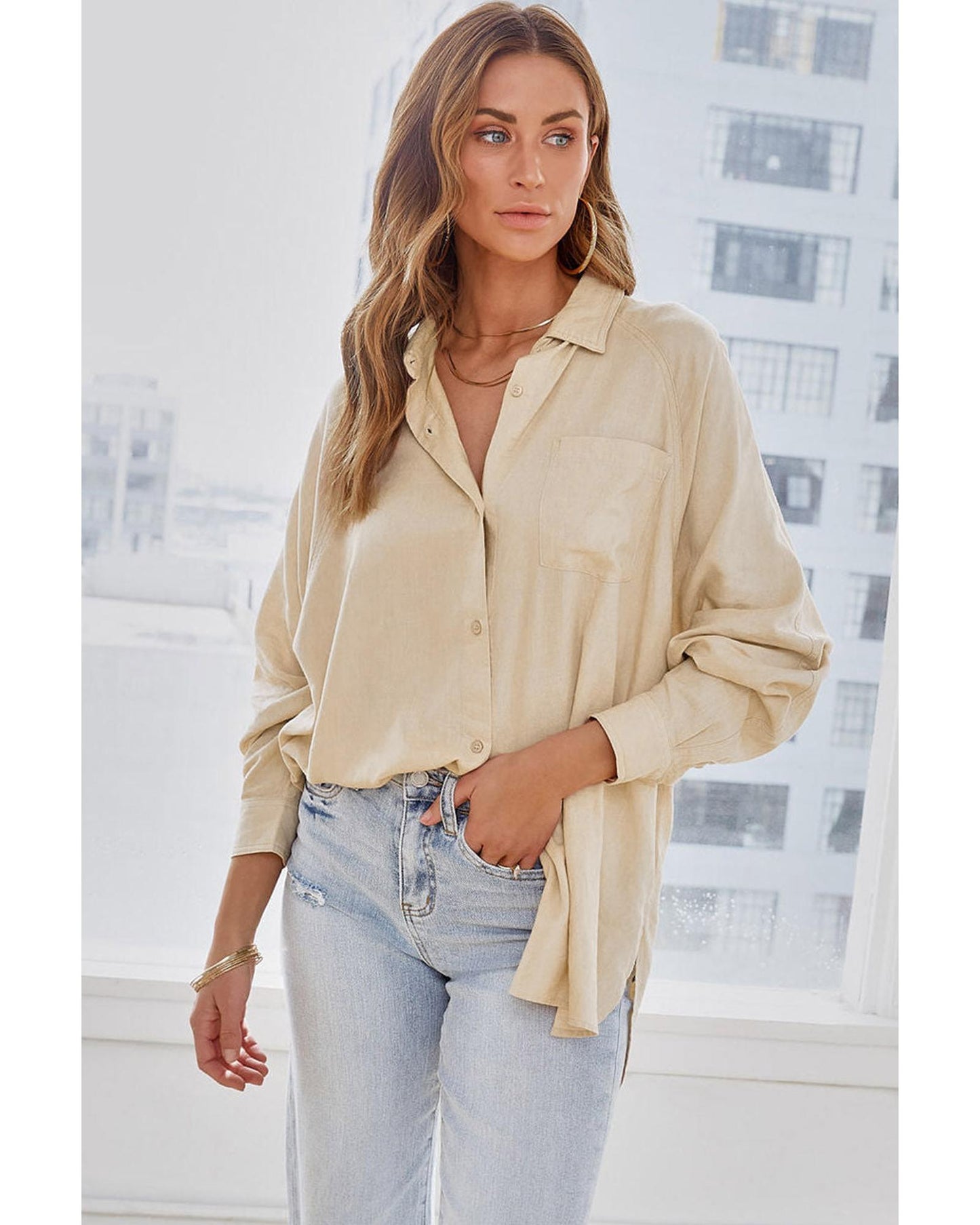 Azura Exchange Buttoned High Low Loose Shirt - M