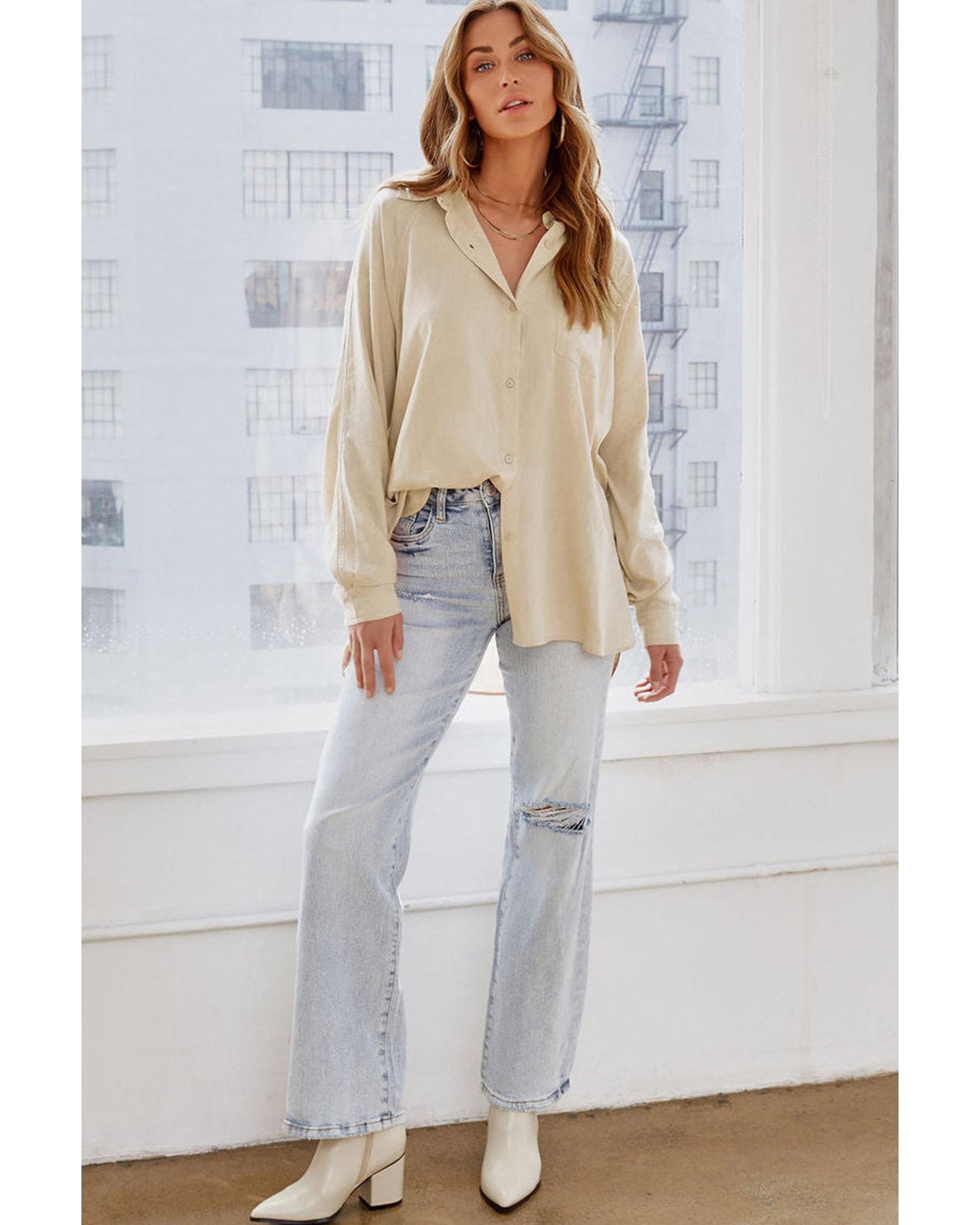 Azura Exchange Buttoned High Low Loose Shirt - M