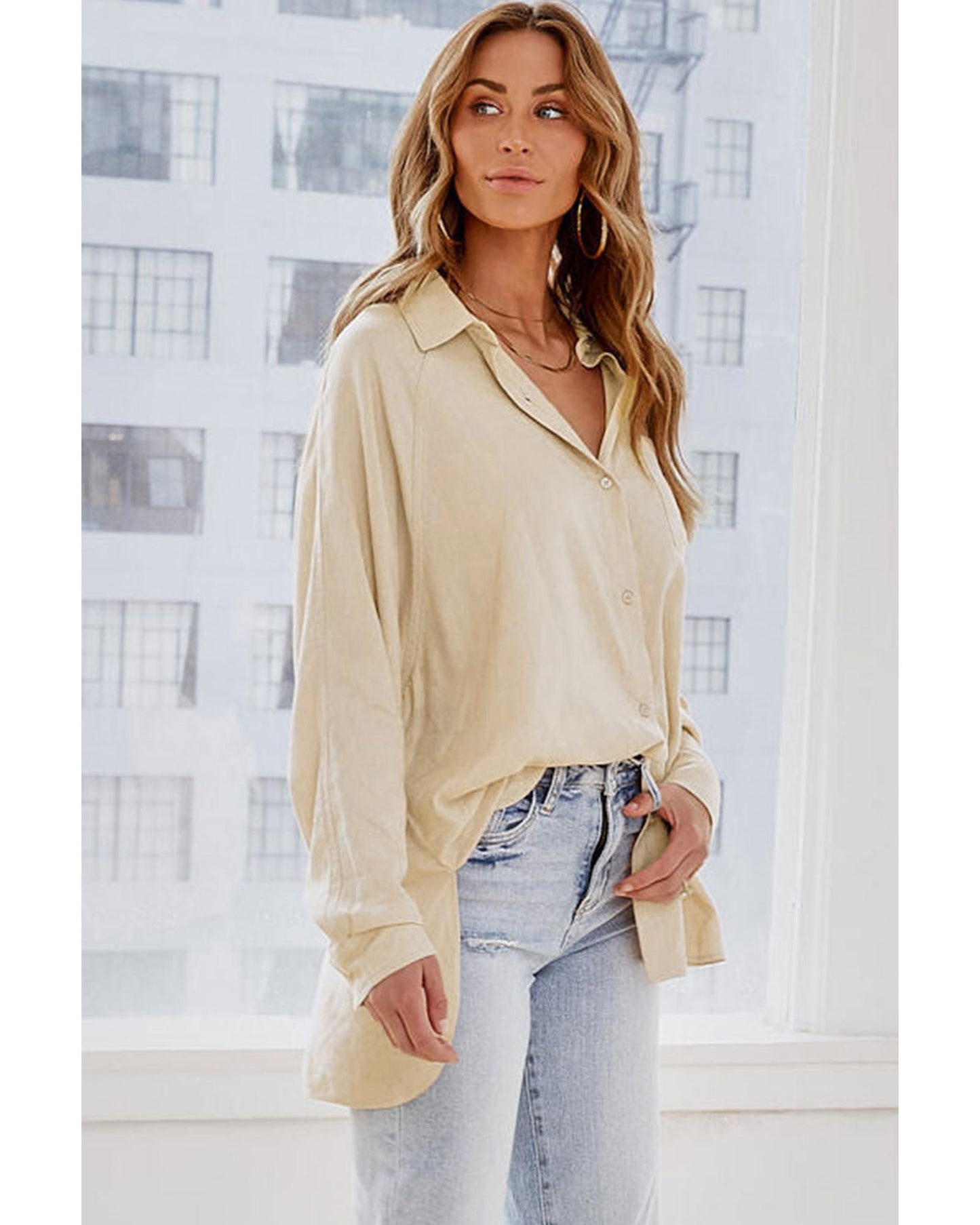 Azura Exchange Buttoned High Low Loose Shirt - M