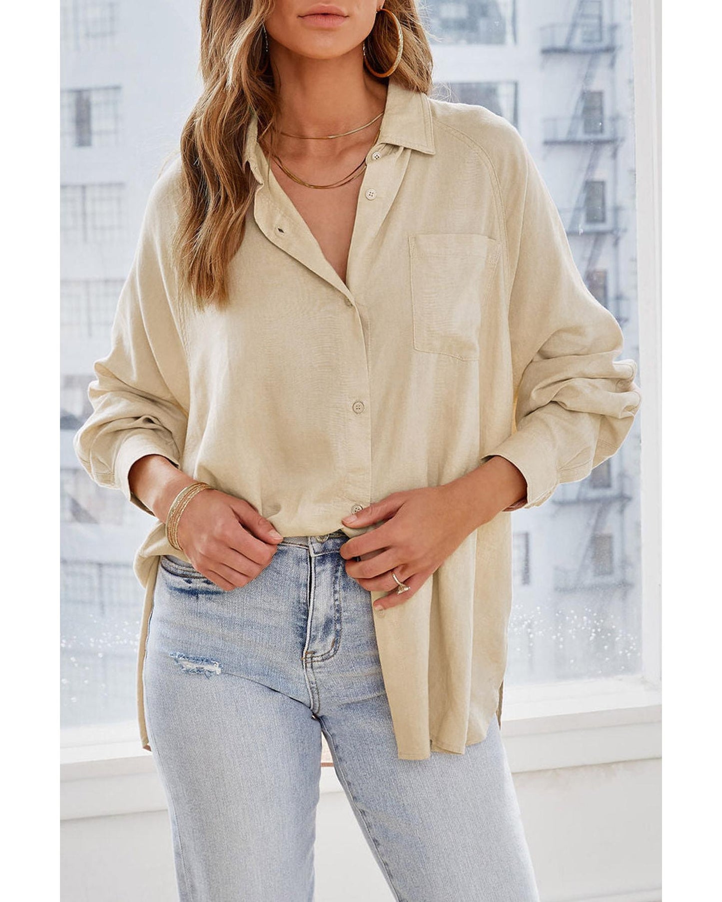 Azura Exchange Buttoned High Low Loose Shirt - S