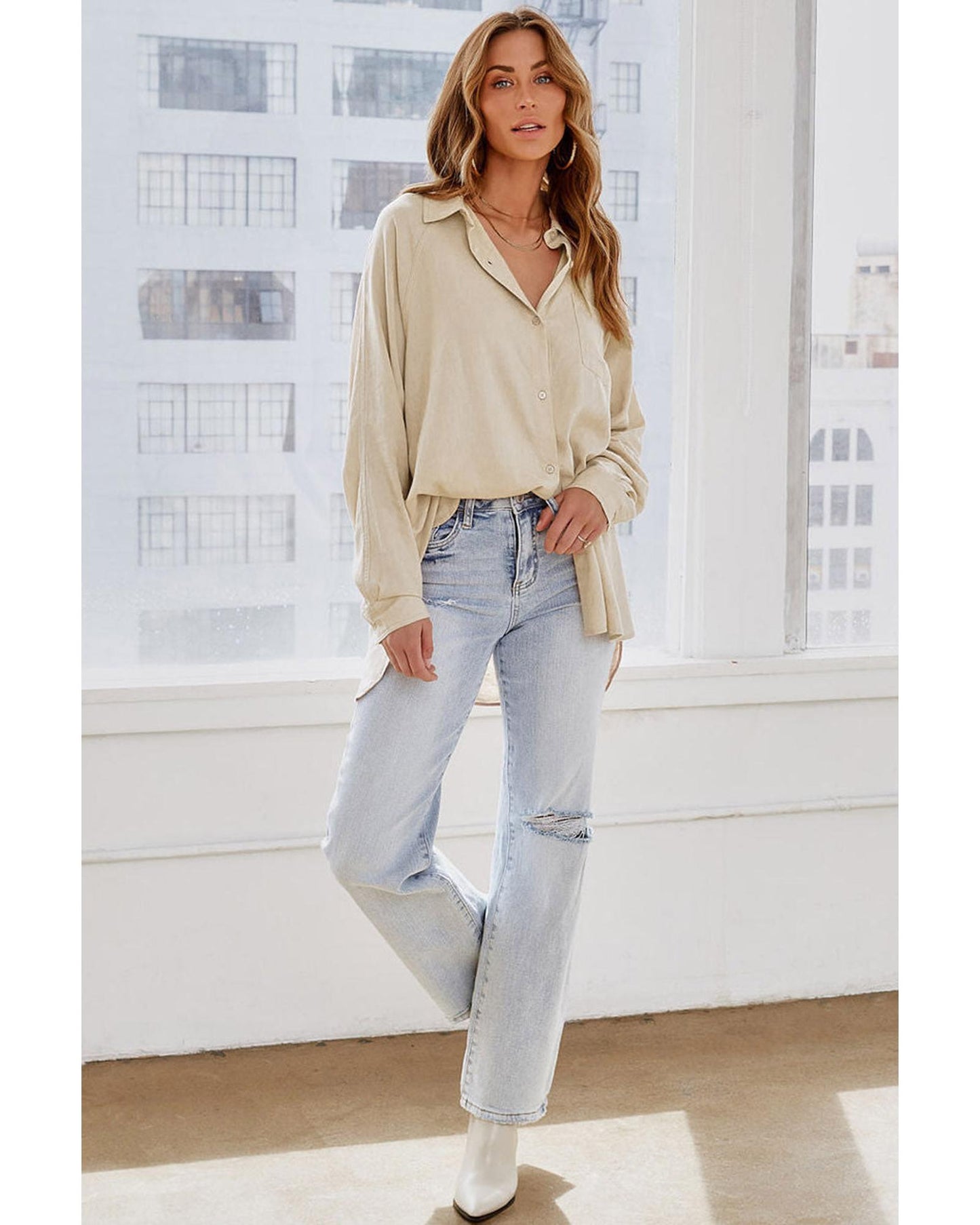 Azura Exchange Buttoned High Low Loose Shirt - S