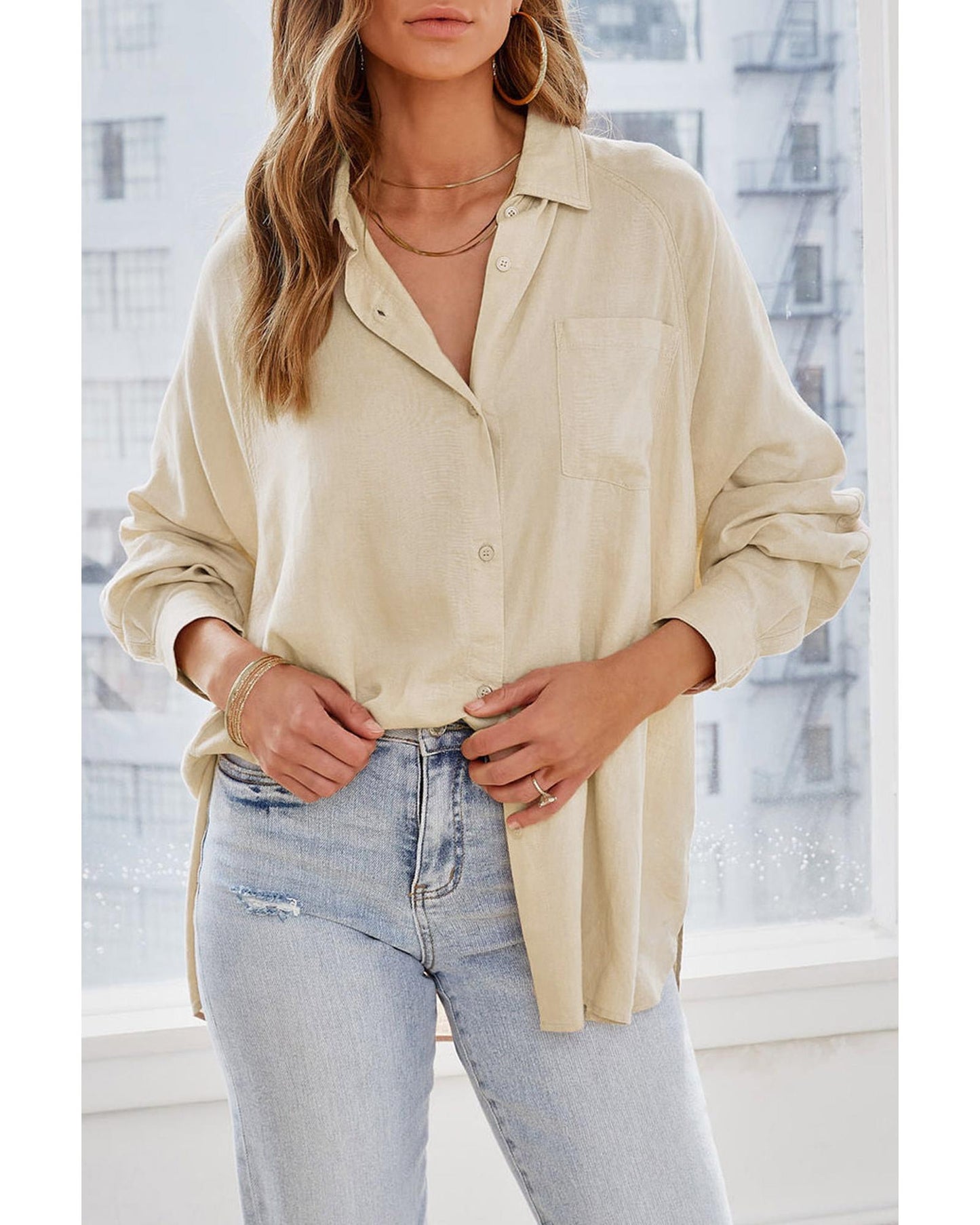 Azura Exchange Buttoned High Low Loose Shirt - S