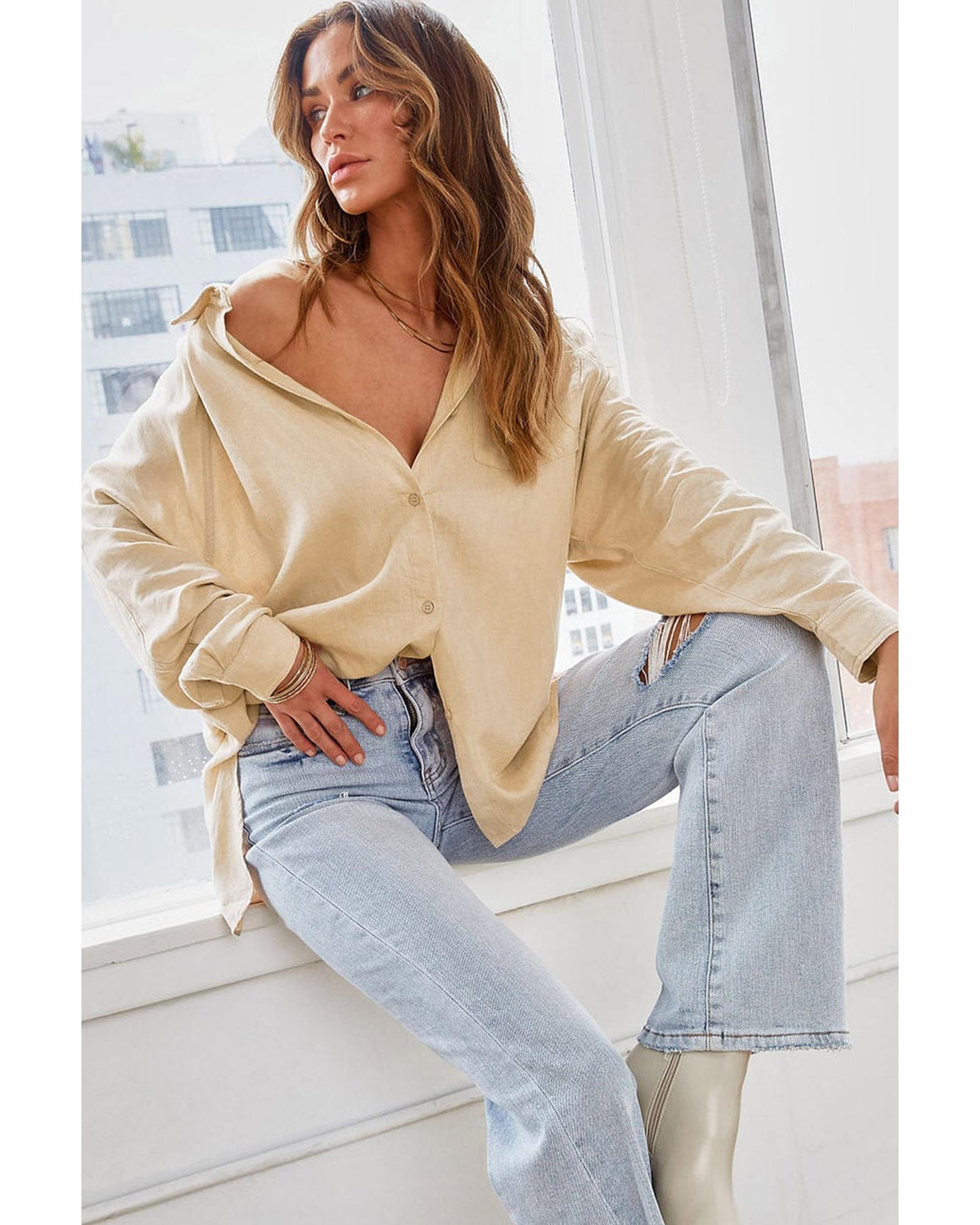 Azura Exchange Buttoned High Low Loose Shirt - XL