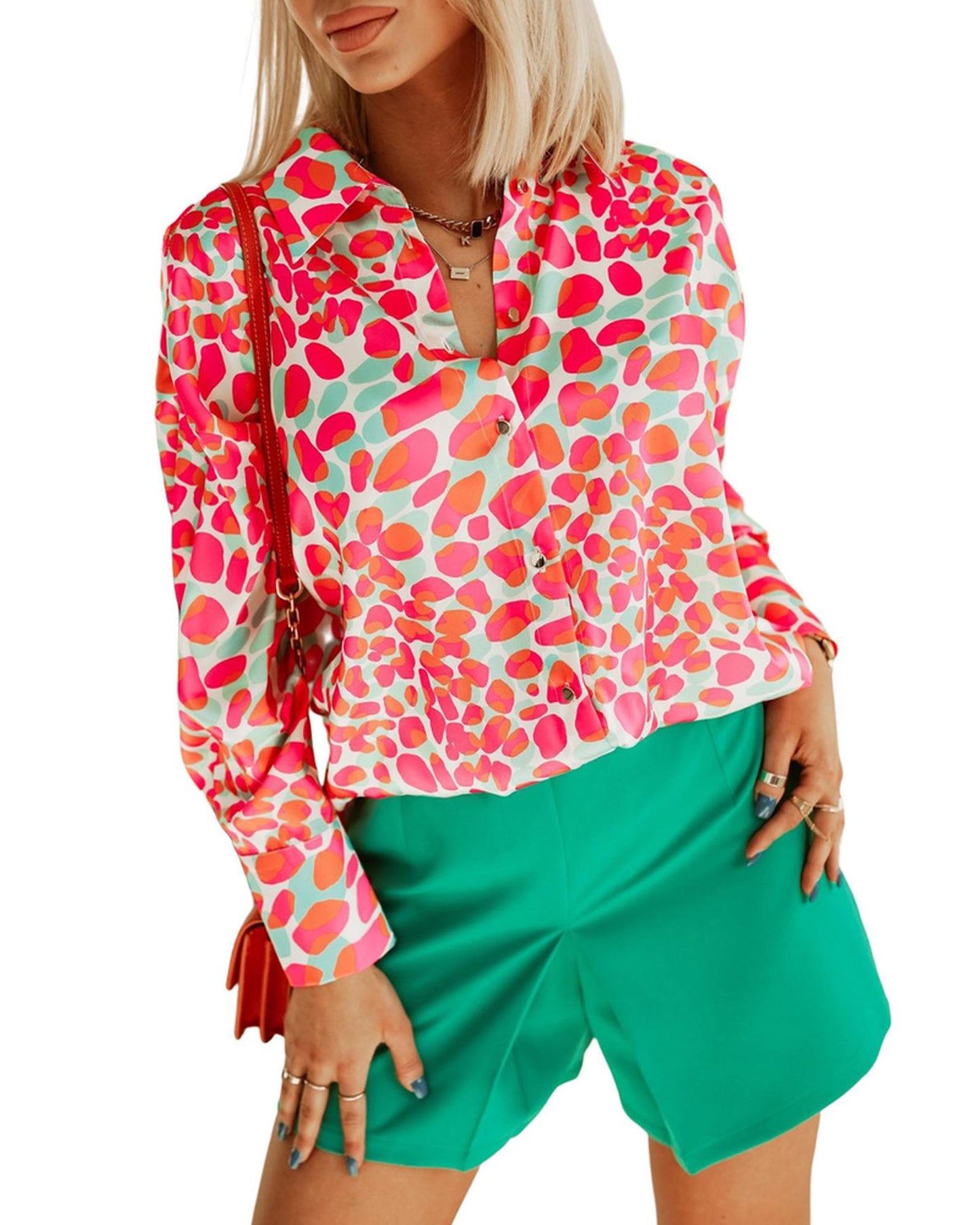 Azura Exchange Abstract Print Long Sleeve Buttoned Shirt - L