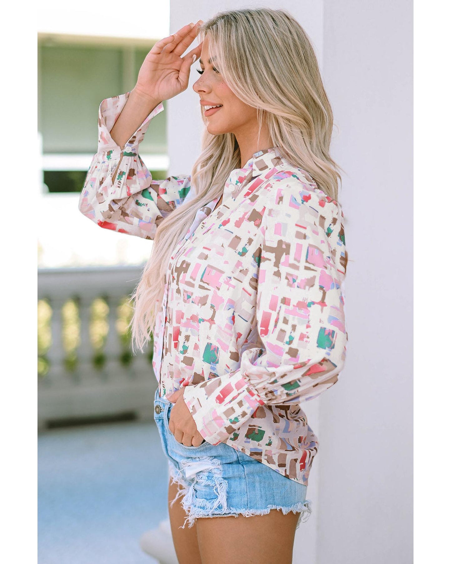 Azura Exchange Abstract Print Lantern Sleeve Casual Shirt - L