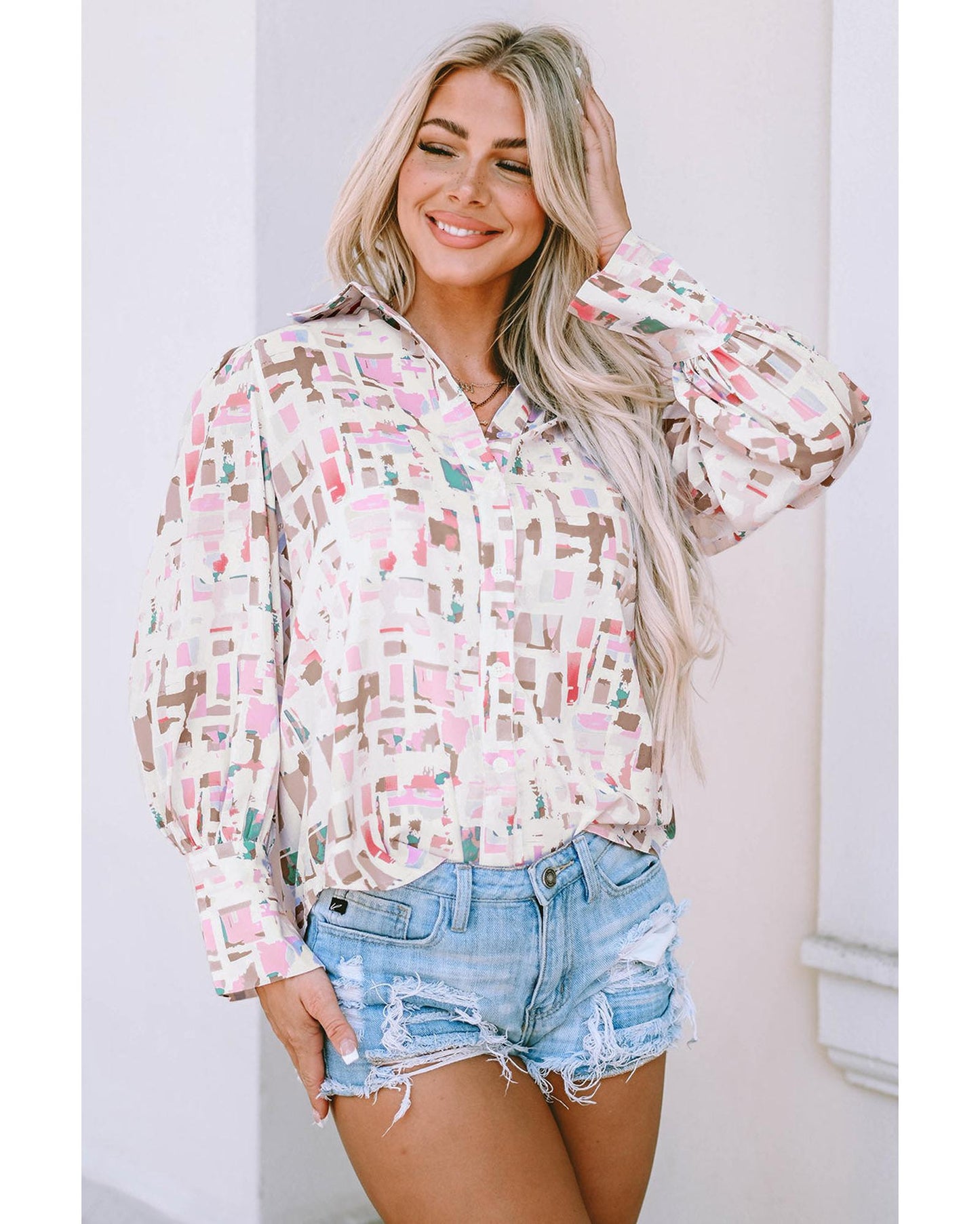 Azura Exchange Abstract Print Lantern Sleeve Casual Shirt - XL