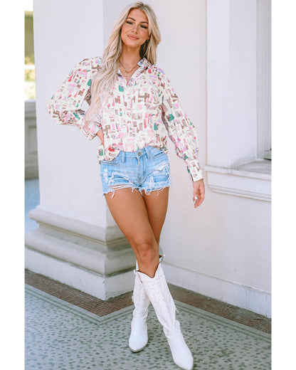 Azura Exchange Abstract Print Lantern Sleeve Casual Shirt - XL