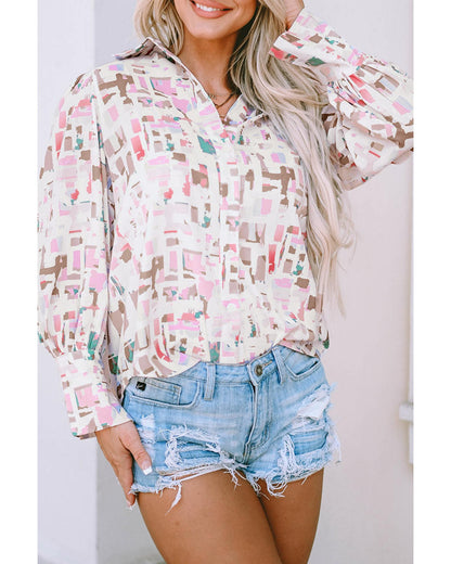 Azura Exchange Abstract Print Lantern Sleeve Casual Shirt - XL