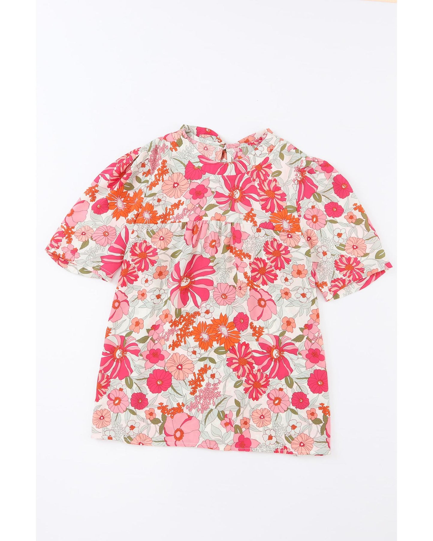 Azura Exchange Boho Flower Print Puff Sleeve Top - M