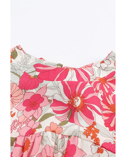 Azura Exchange Boho Flower Print Puff Sleeve Top - M