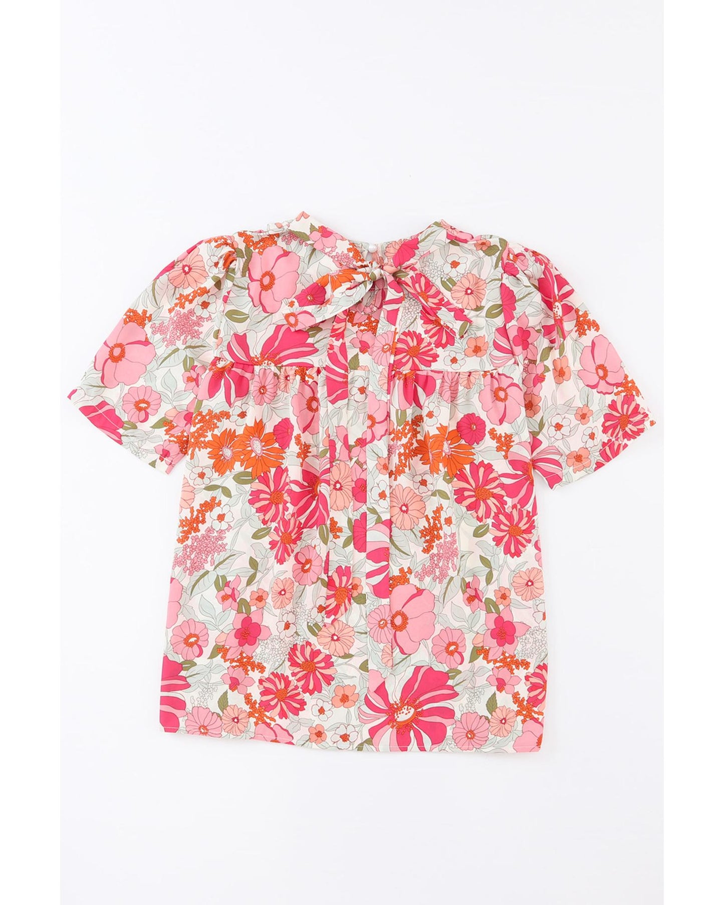 Azura Exchange Boho Flower Print Puff Sleeve Top - M