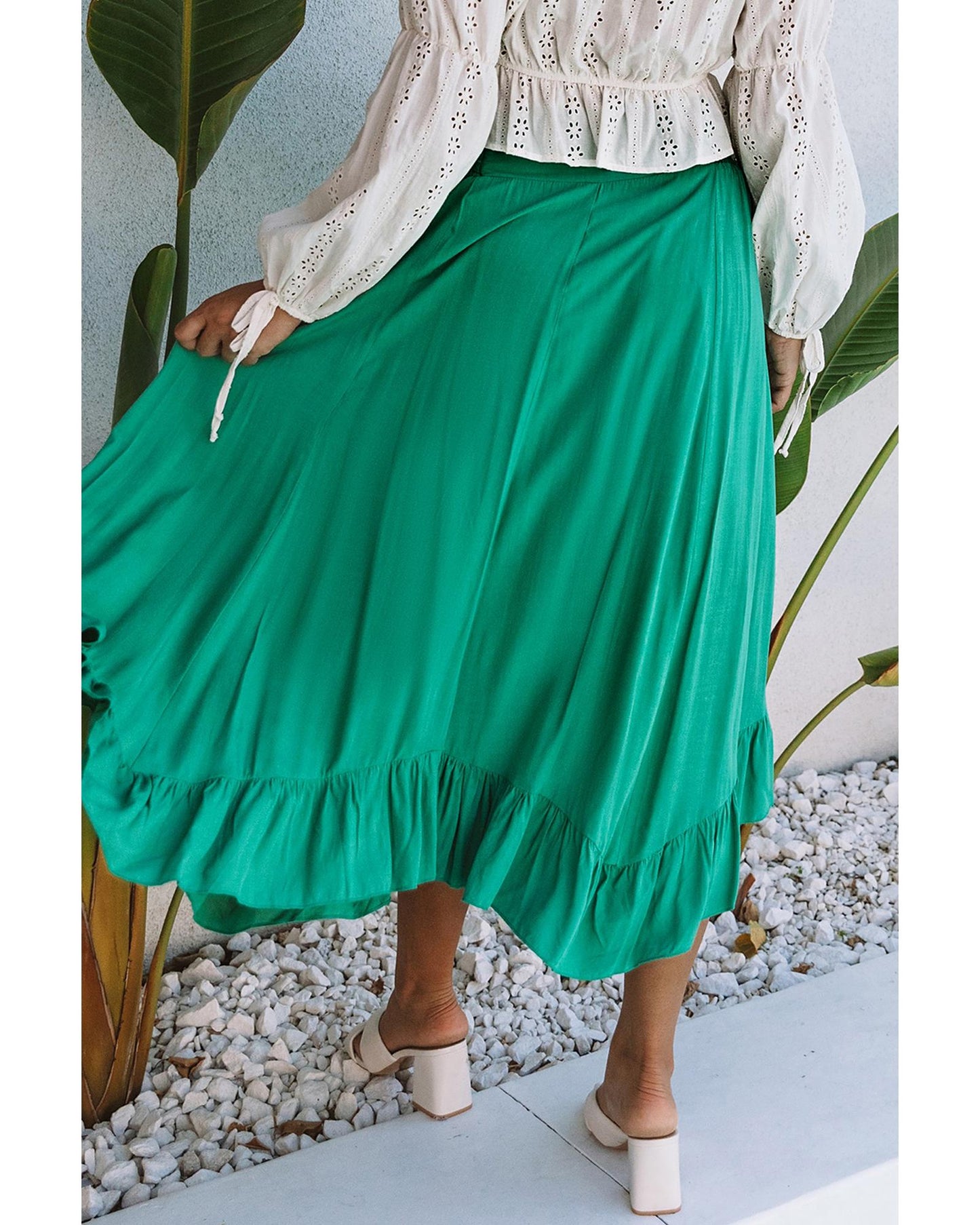 Azura Exchange Asymmetric Flounce Belted Maxi Skirt - S