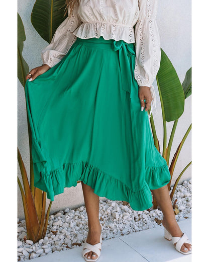Azura Exchange Asymmetric Flounce Belted Maxi Skirt - XL