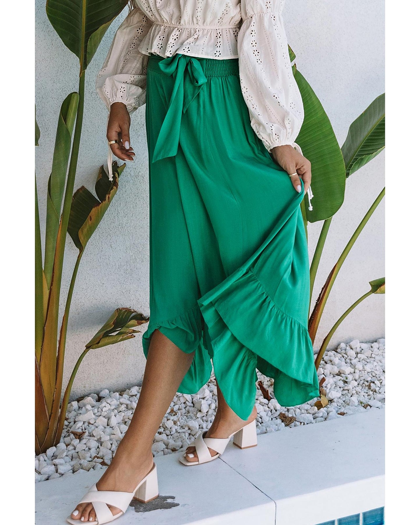 Azura Exchange Asymmetric Flounce Belted Maxi Skirt - XL