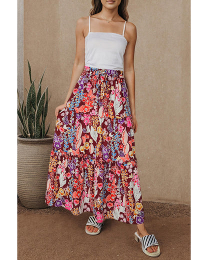 Azura Exchange Boho Floral Print High Waist Maxi Skirt - L