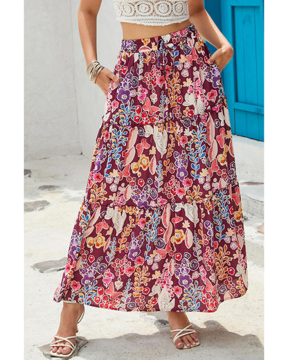 Azura Exchange Boho Floral Print High Waist Maxi Skirt - L