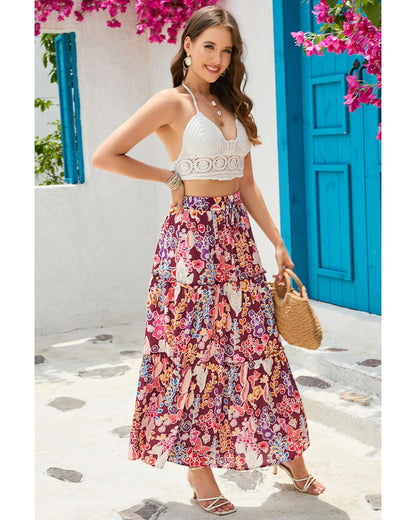 Azura Exchange Boho Floral Print High Waist Maxi Skirt - L