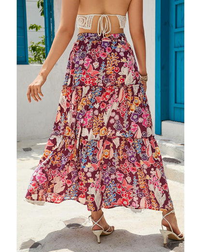 Azura Exchange Boho Floral Print High Waist Maxi Skirt - L