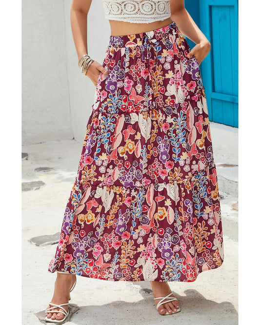 Azura Exchange Boho Floral Print High Waist Maxi Skirt - S