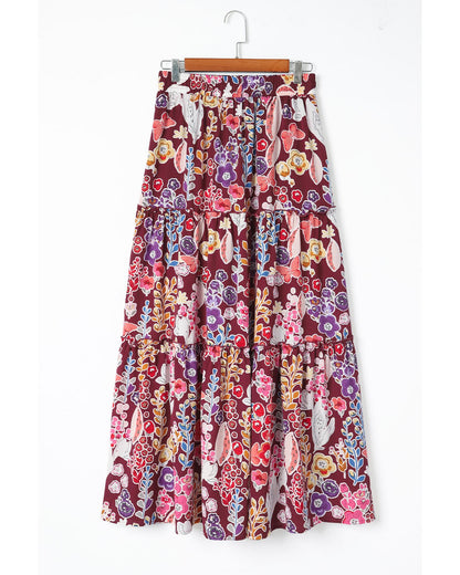 Azura Exchange Boho Floral Print High Waist Maxi Skirt - S