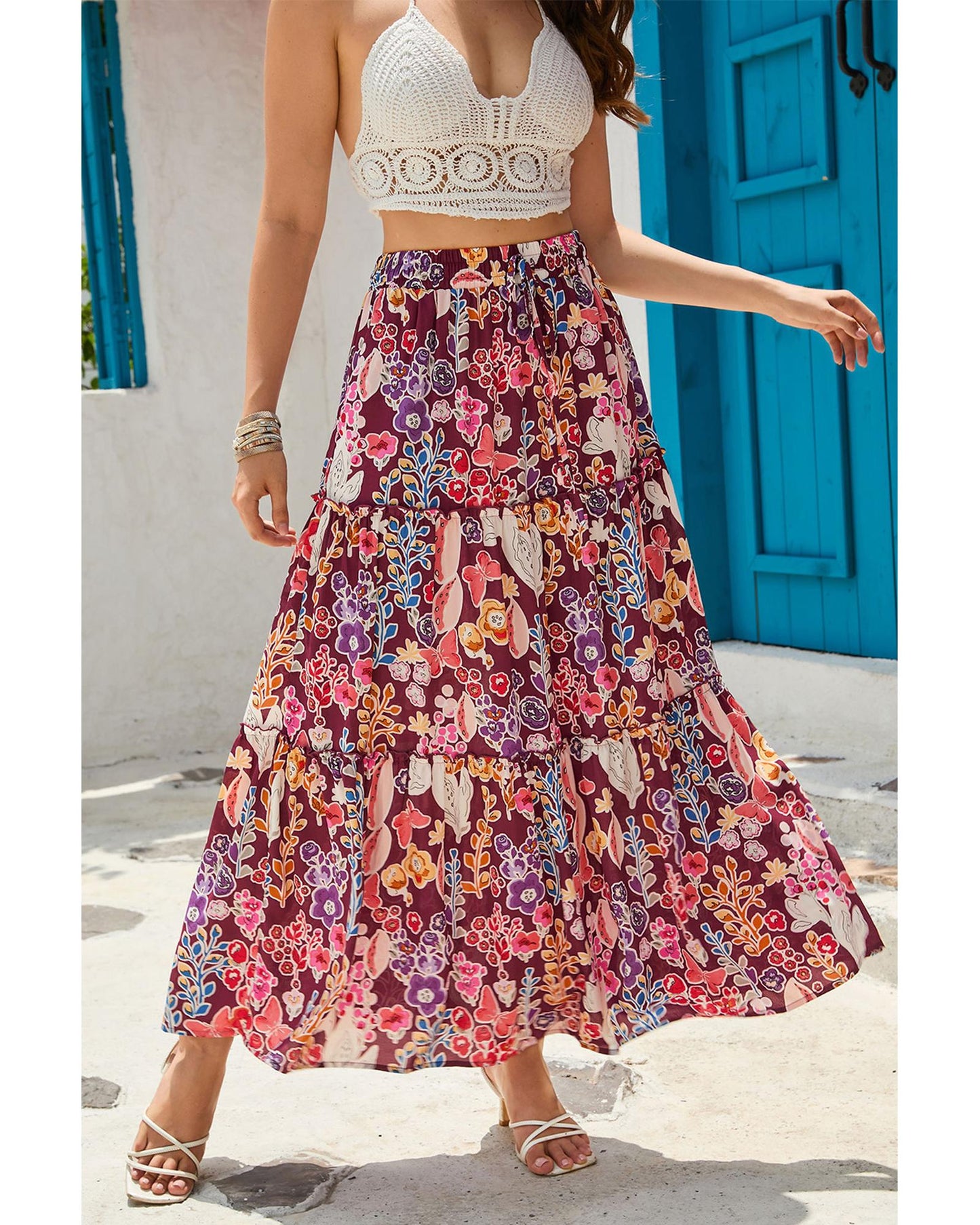 Azura Exchange Boho Floral Print High Waist Maxi Skirt - S
