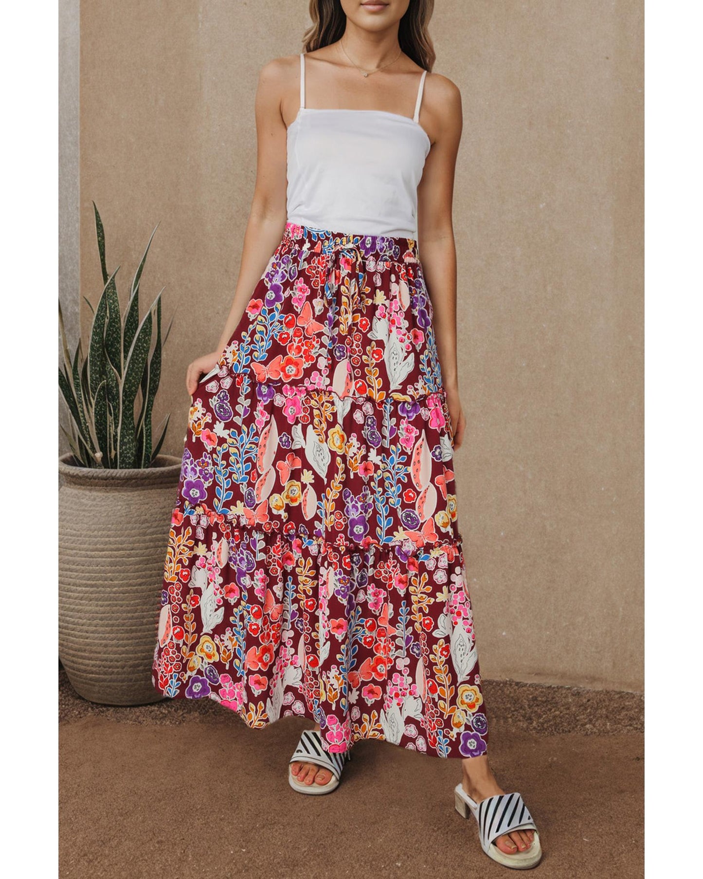 Azura Exchange Boho Floral Print High Waist Maxi Skirt - XL