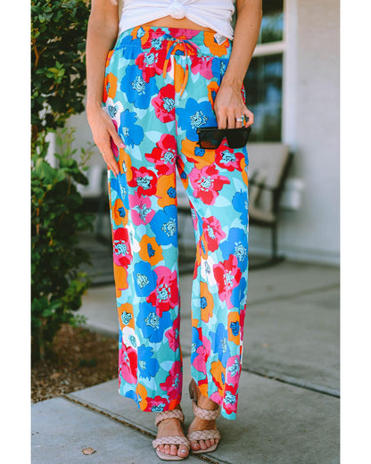 Azura Exchange Abstract Floral Print Drawstring Pants - M