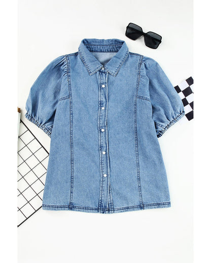 Azura Exchange Bubble Sleeve Denim Shirt - M