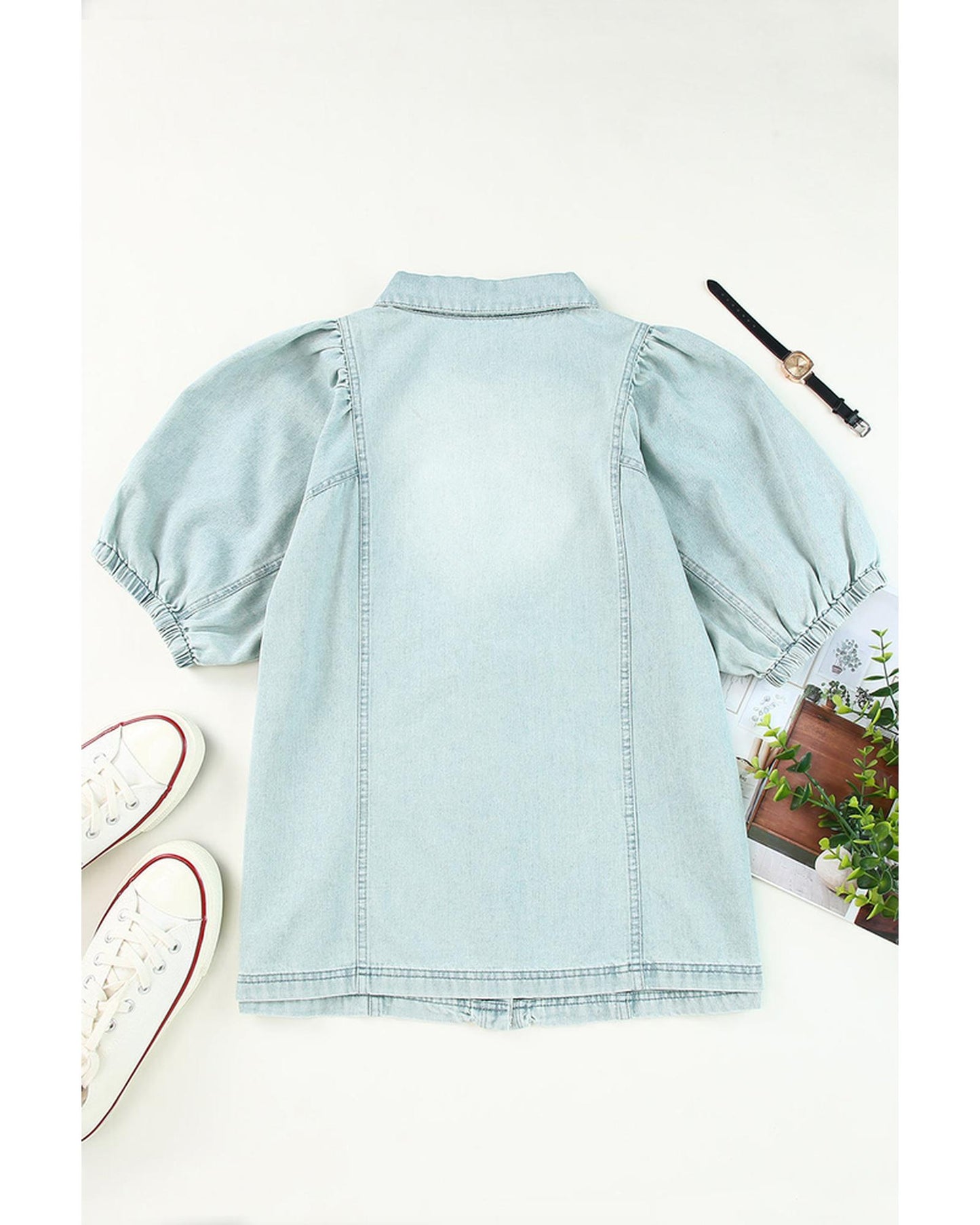 Azura Exchange Bubble Sleeve Denim Shirt - L