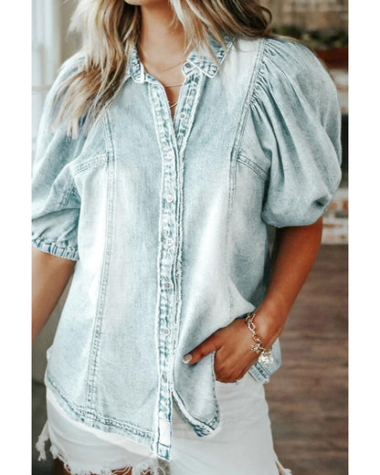 Azura Exchange Bubble Sleeve Denim Shirt - S