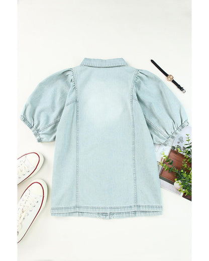 Azura Exchange Bubble Sleeve Denim Shirt - XL