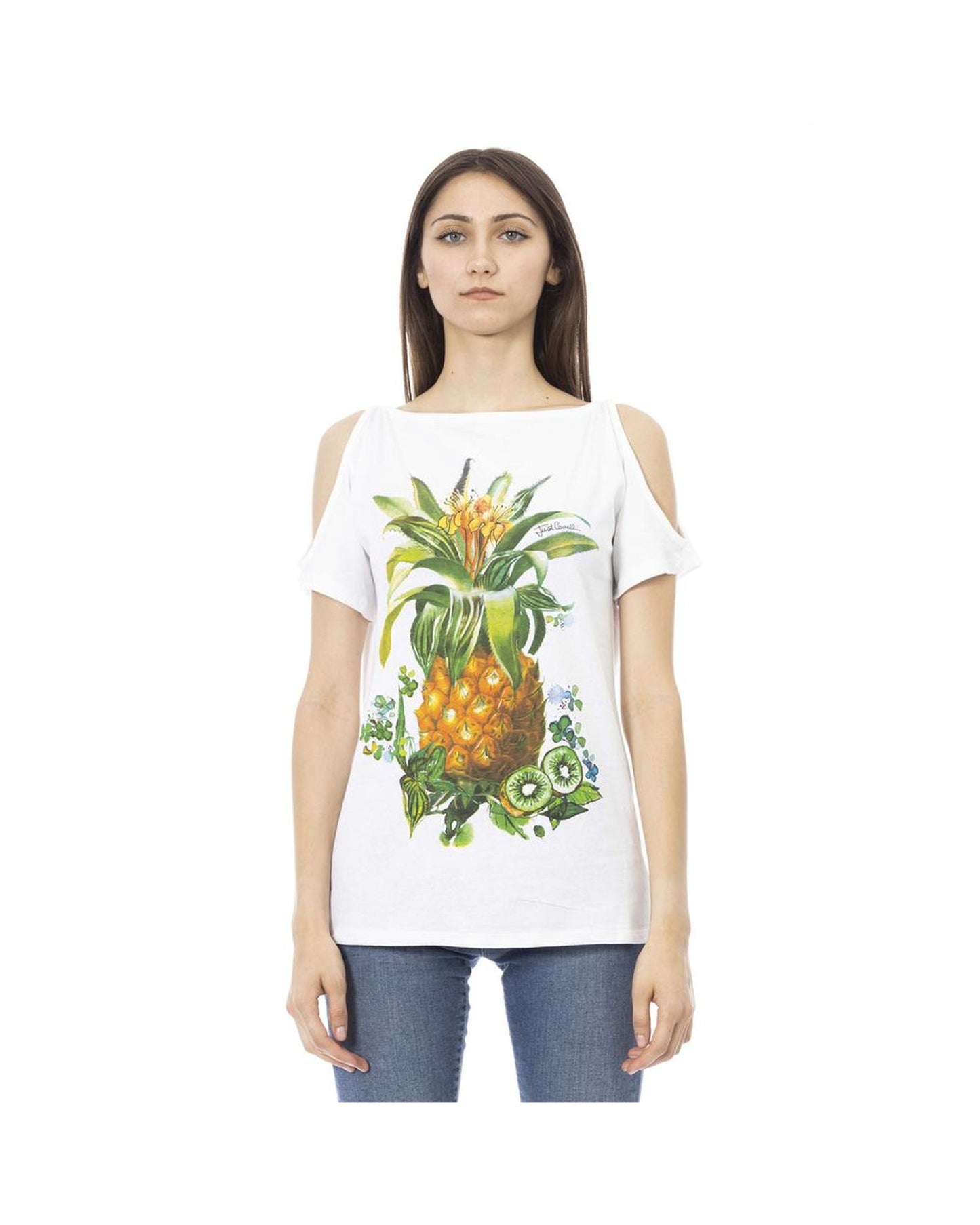 Just Cavalli Women's White Cotton Tops & T-Shirt - L