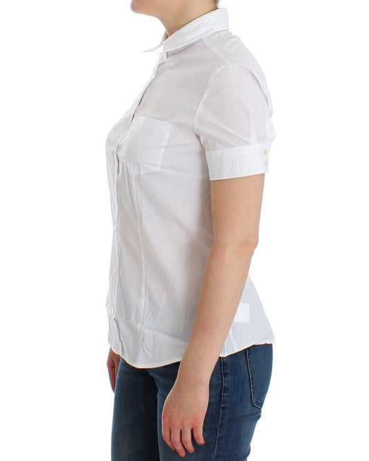 John Galliano White Cotton Stretch Shortsleeve Shirt Top 40 IT Women