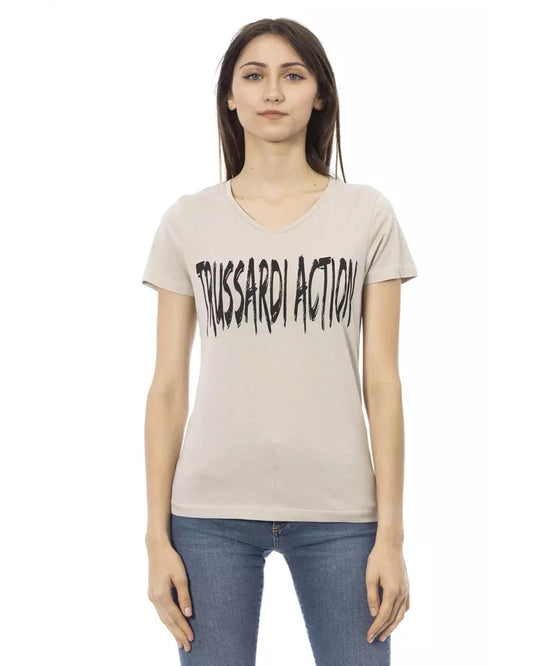 Short Sleeve T-shirt with V-neck and Front Print M Women