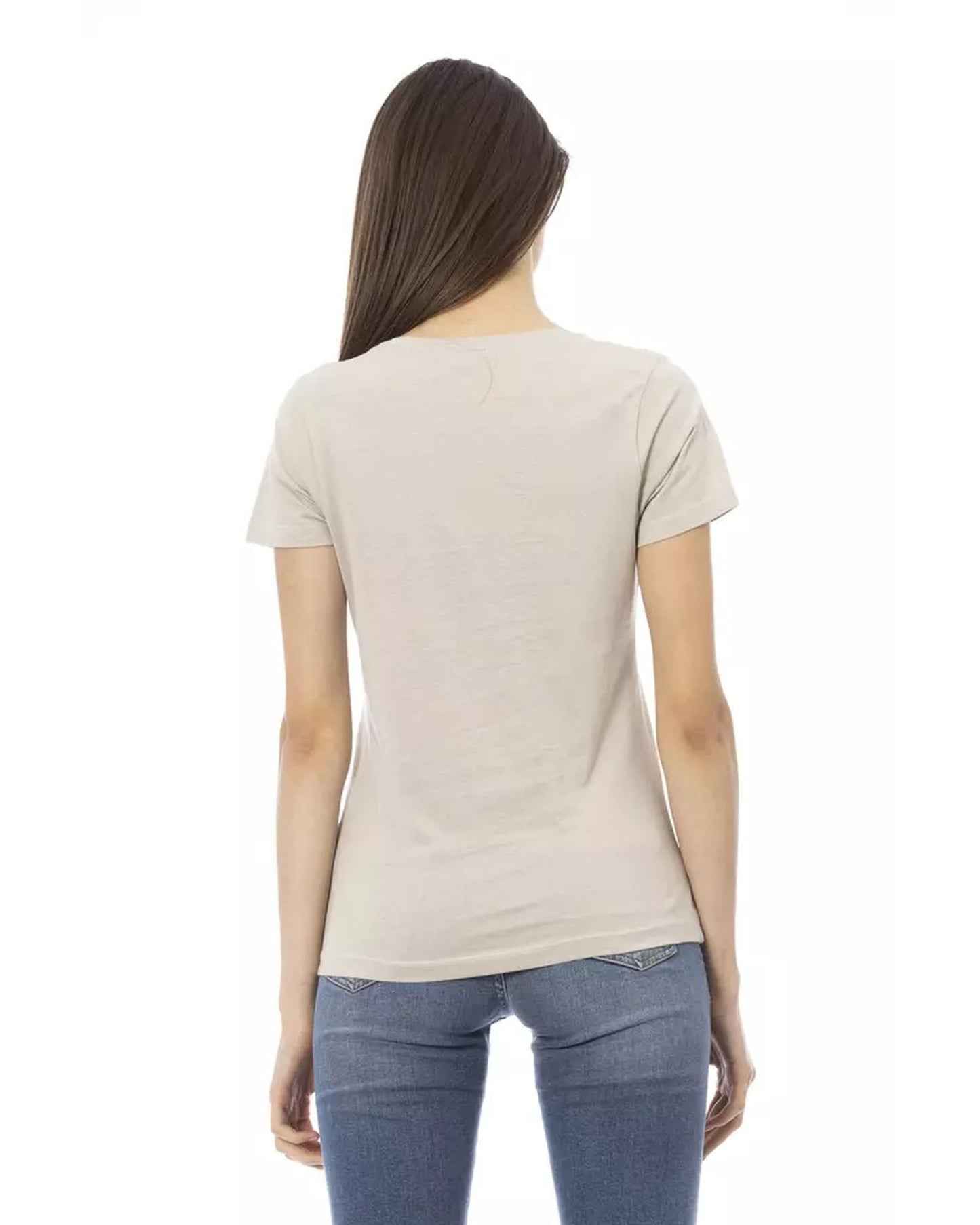 Short Sleeve T-shirt with V-neck and Front Print M Women
