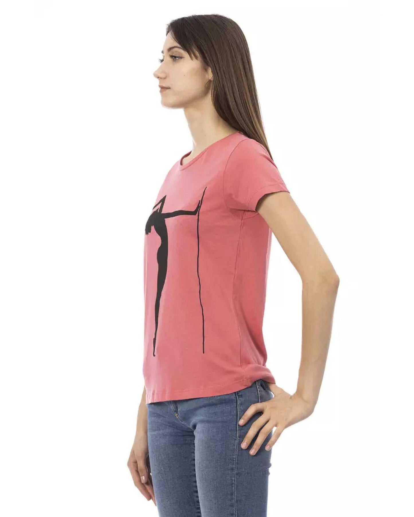 Round Neck Short Sleeve T-shirt with Front Print XL Women