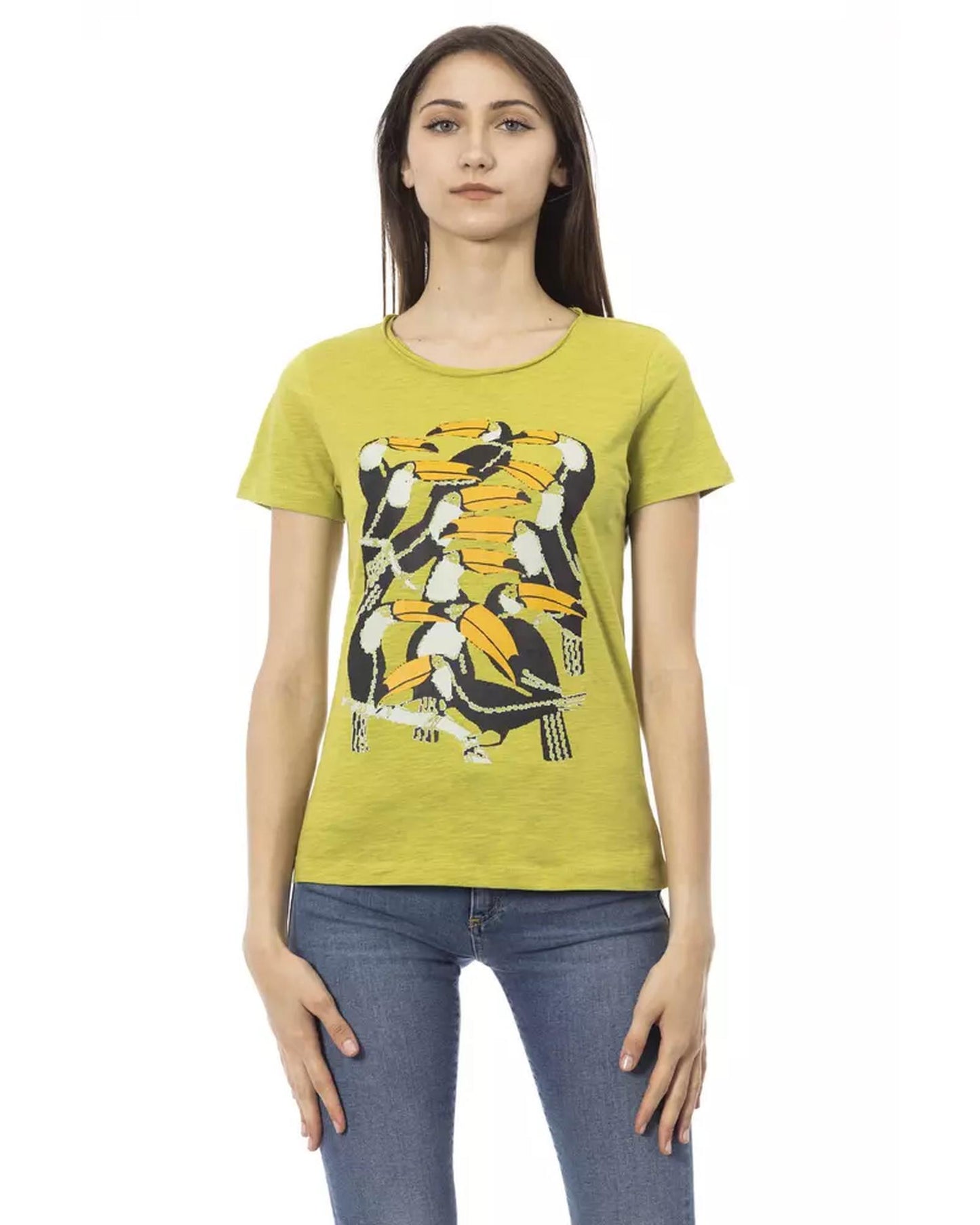 Short Sleeve T-shirt with Round Neck and Front Print 2XL Women