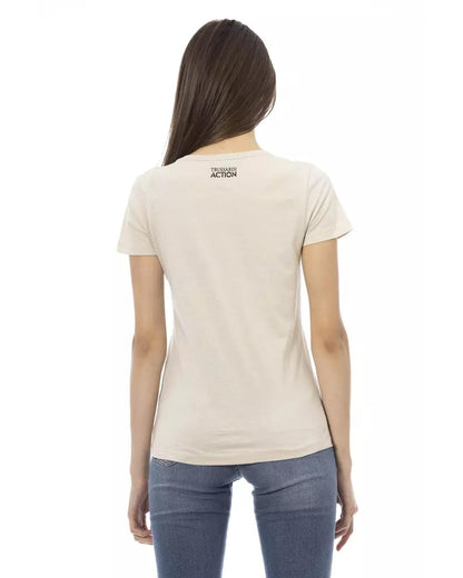 Round Neck Short Sleeve T-shirt with Front Print L Women