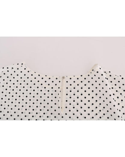 Short Sleeve Silk Blouse with Polka Dots and Logo Details 40 IT Women